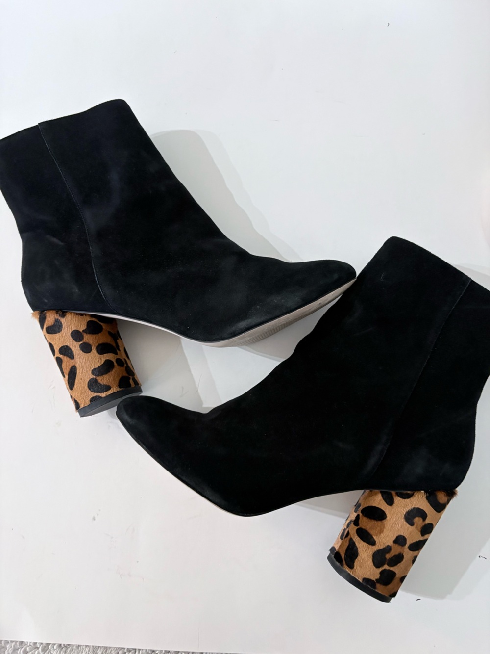 Black Suede Ankle Bootie 9 Block Leopard Print 3" Heel SOLE SOCIETY City Date